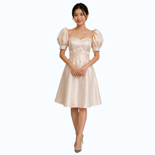 Modern Mini dress puff-sleeve with detachable belt simple and elegant