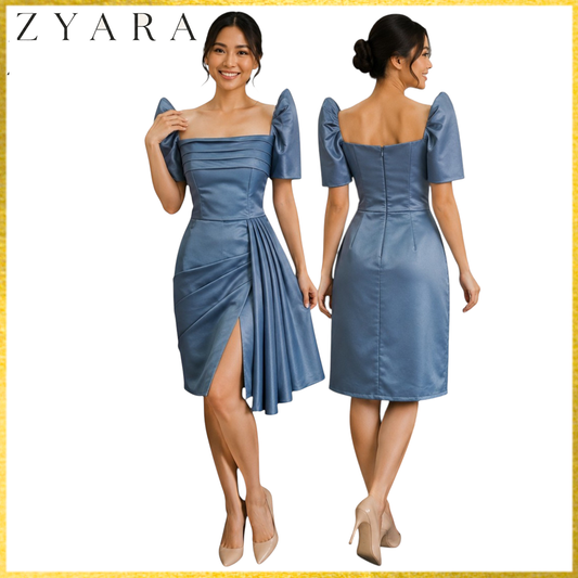 Filipiniana Mini Dress detachable Sleeve Premium Duchess fabric fashionable