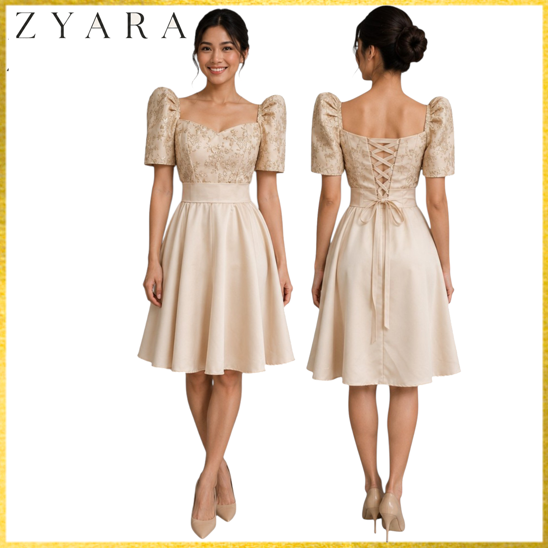 Premium Filipiniana Mini Dress baloon Duchess satin fabric high-quality