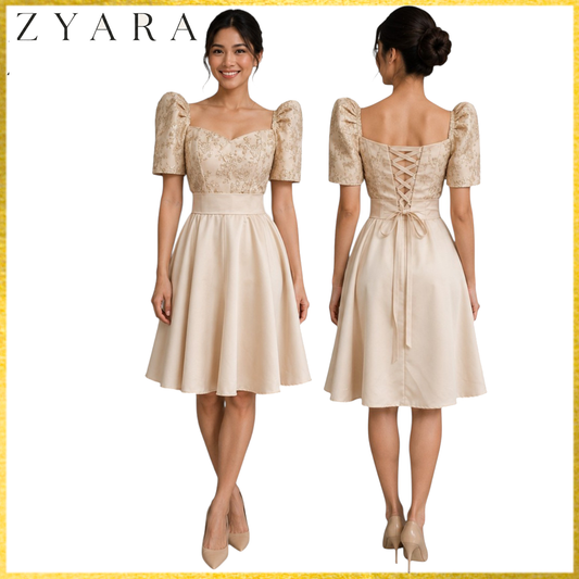 Premium Filipiniana Mini Dress baloon Duchess satin fabric high-quality