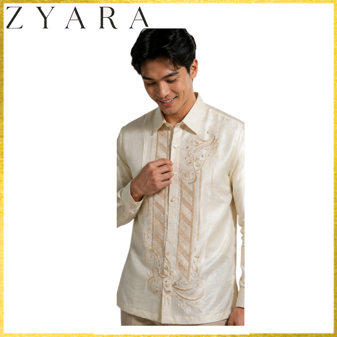 Premium Mens Barong Pinya Organza Embroided design Sport Collar
