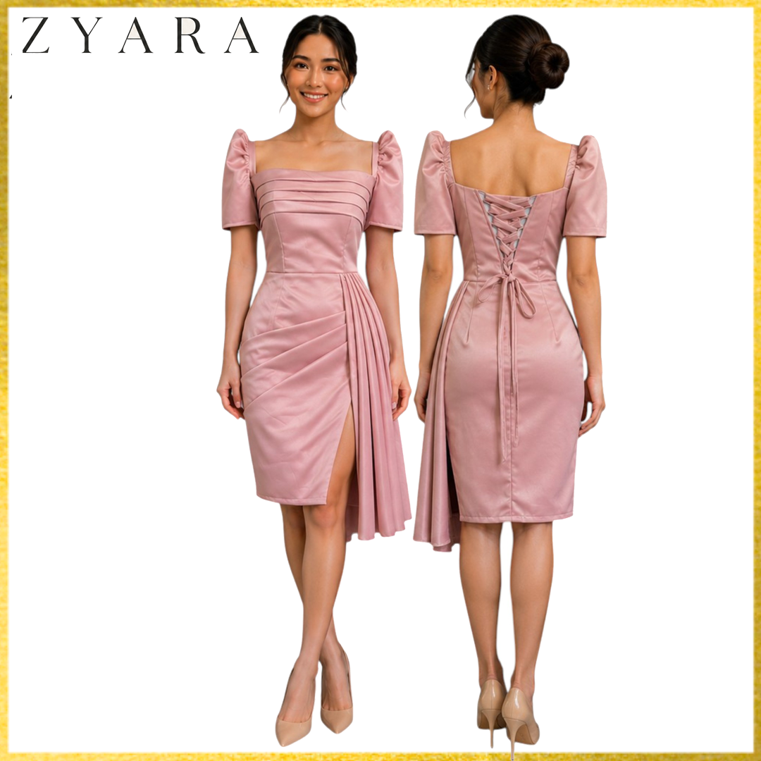 Premium Filipiniana Pencil Mini Dress made of premium Duchess satin fabric Detachable filipiniana