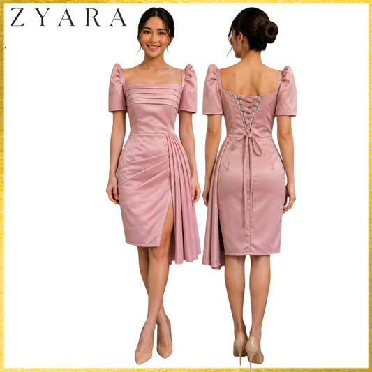 Premium Filipiniana Pencil Mini Dress made of premium Duchess satin fabric Detachable filipiniana