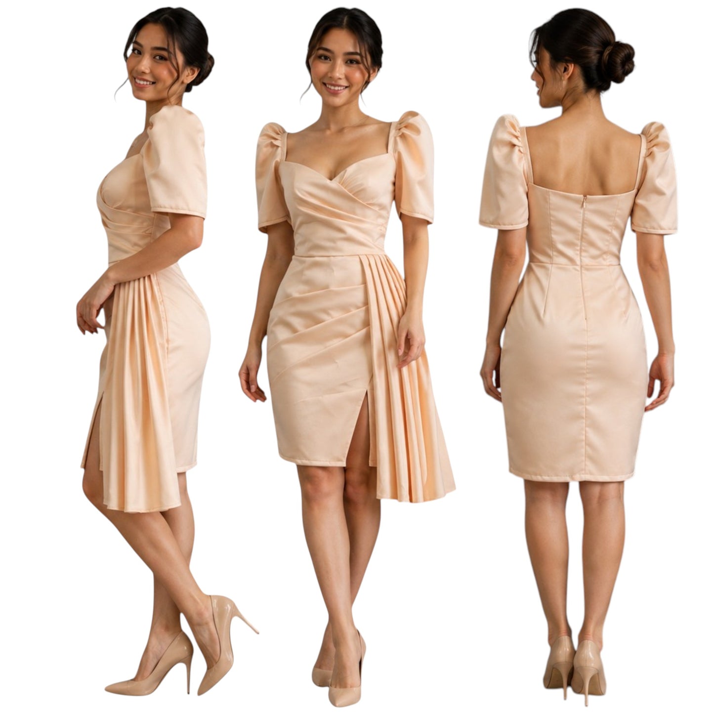 Modern Filipiniana Pencil Midi dress pencil Beige