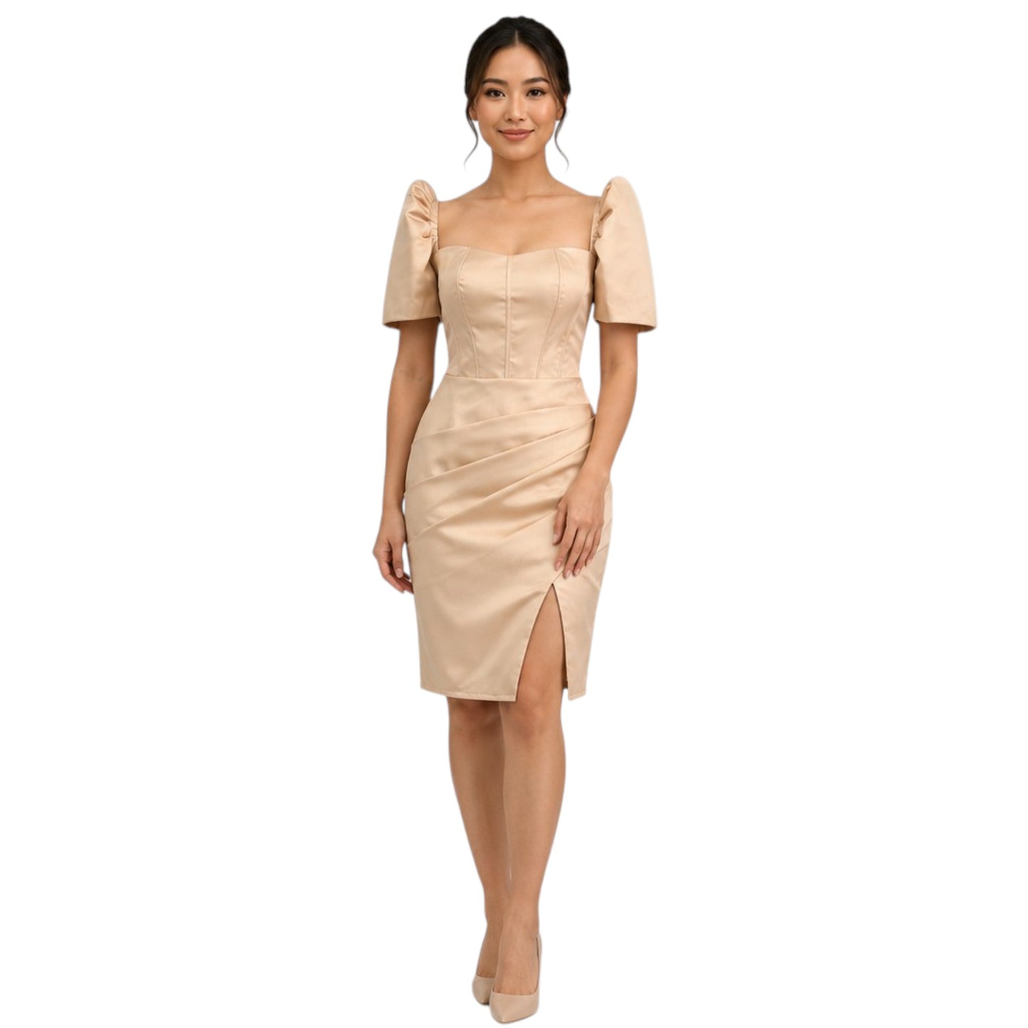 Modern Filipiniana Detachable sleeve midi dress Stickbone design simple and elegant fashionable