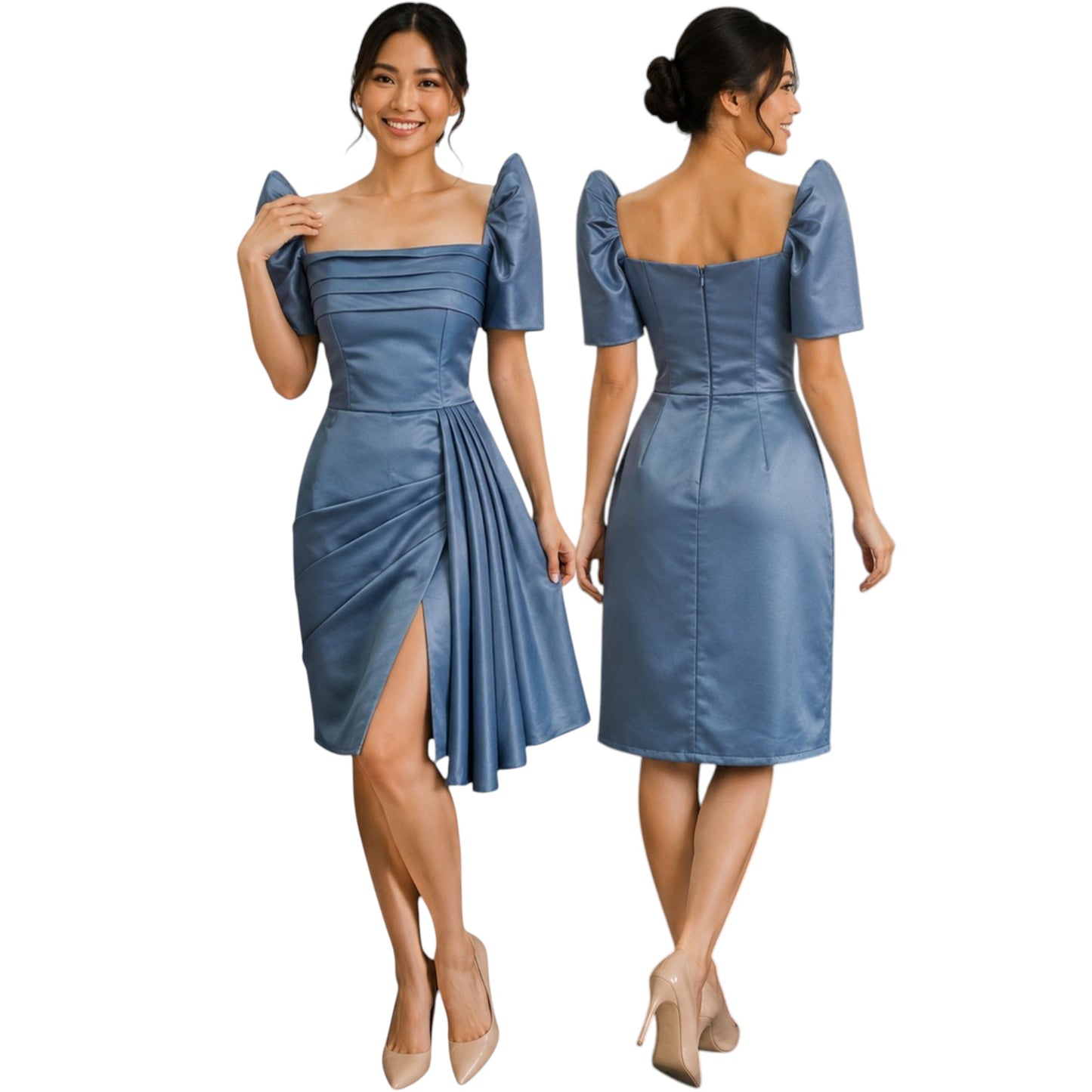 Filipiniana Mini Dress detachable Sleeve Premium Duchess fabric fashionable