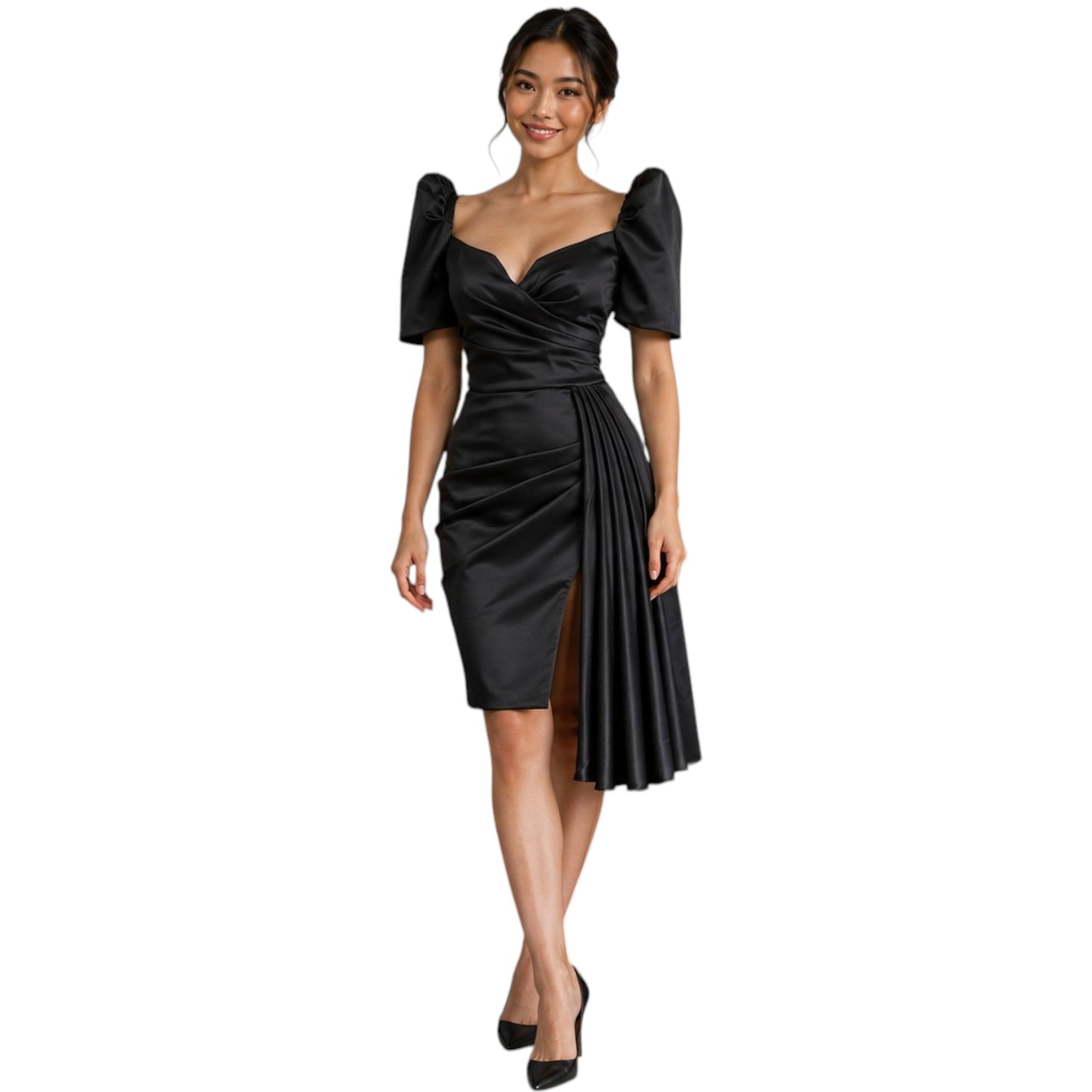 Filipiniana Modern Mini Dress Low Cleavage design Premium Duchess Fabric simple and elegant
