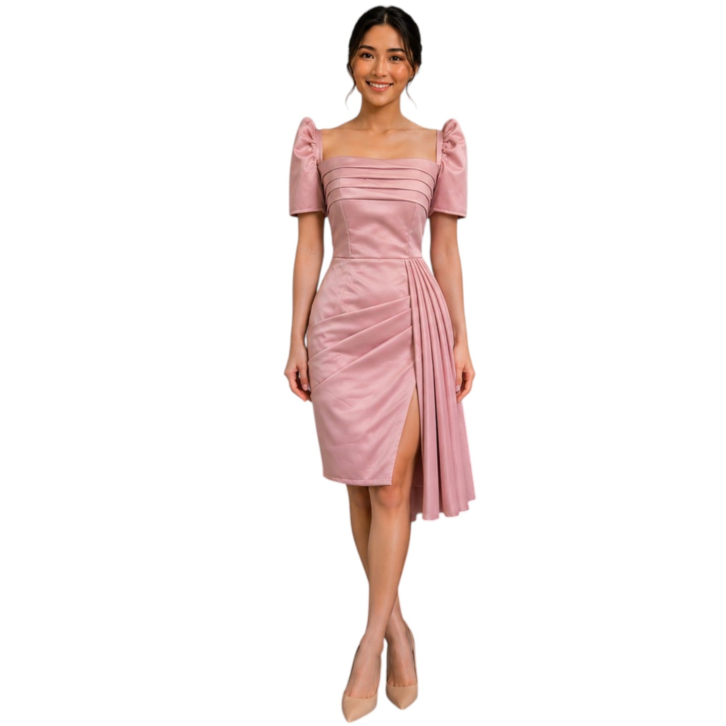 Premium Filipiniana Pencil Mini Dress made of premium Duchess satin fabric Detachable filipiniana