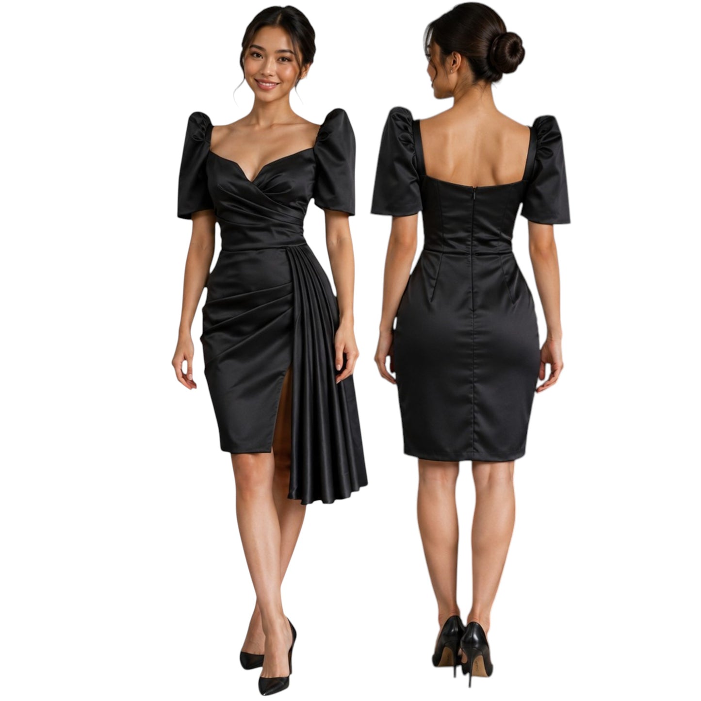 Filipiniana Modern Mini Dress Low Cleavage design Premium Duchess Fabric simple and elegant