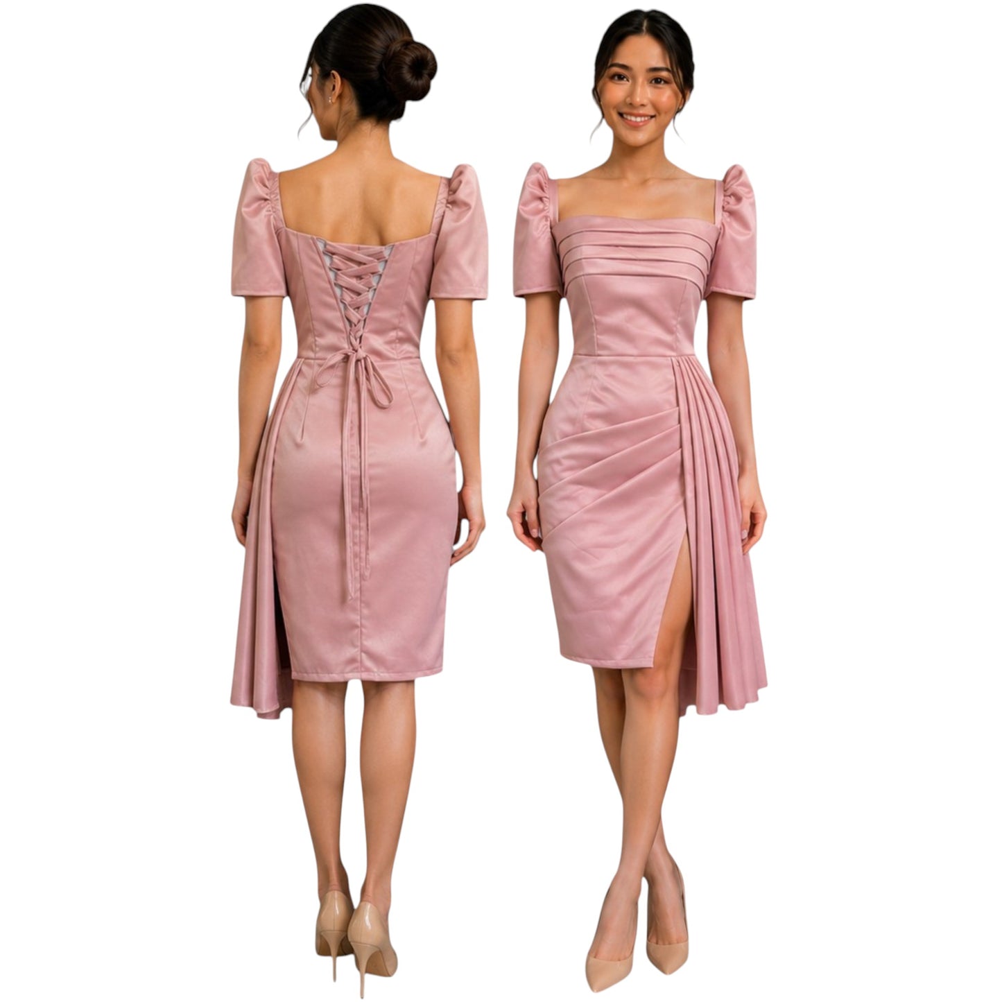 Premium Filipiniana Pencil Mini Dress made of premium Duchess satin fabric Detachable filipiniana