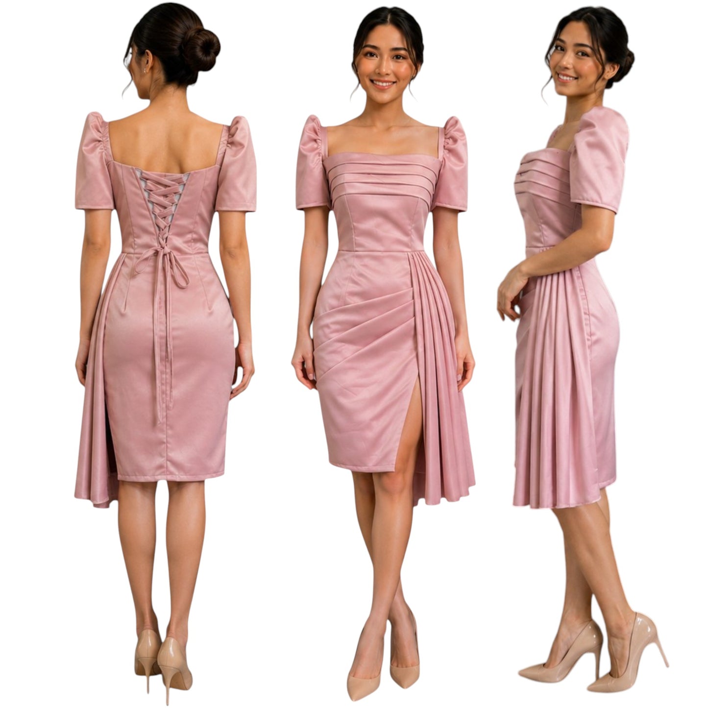 Premium Filipiniana Pencil Mini Dress made of premium Duchess satin fabric Detachable filipiniana