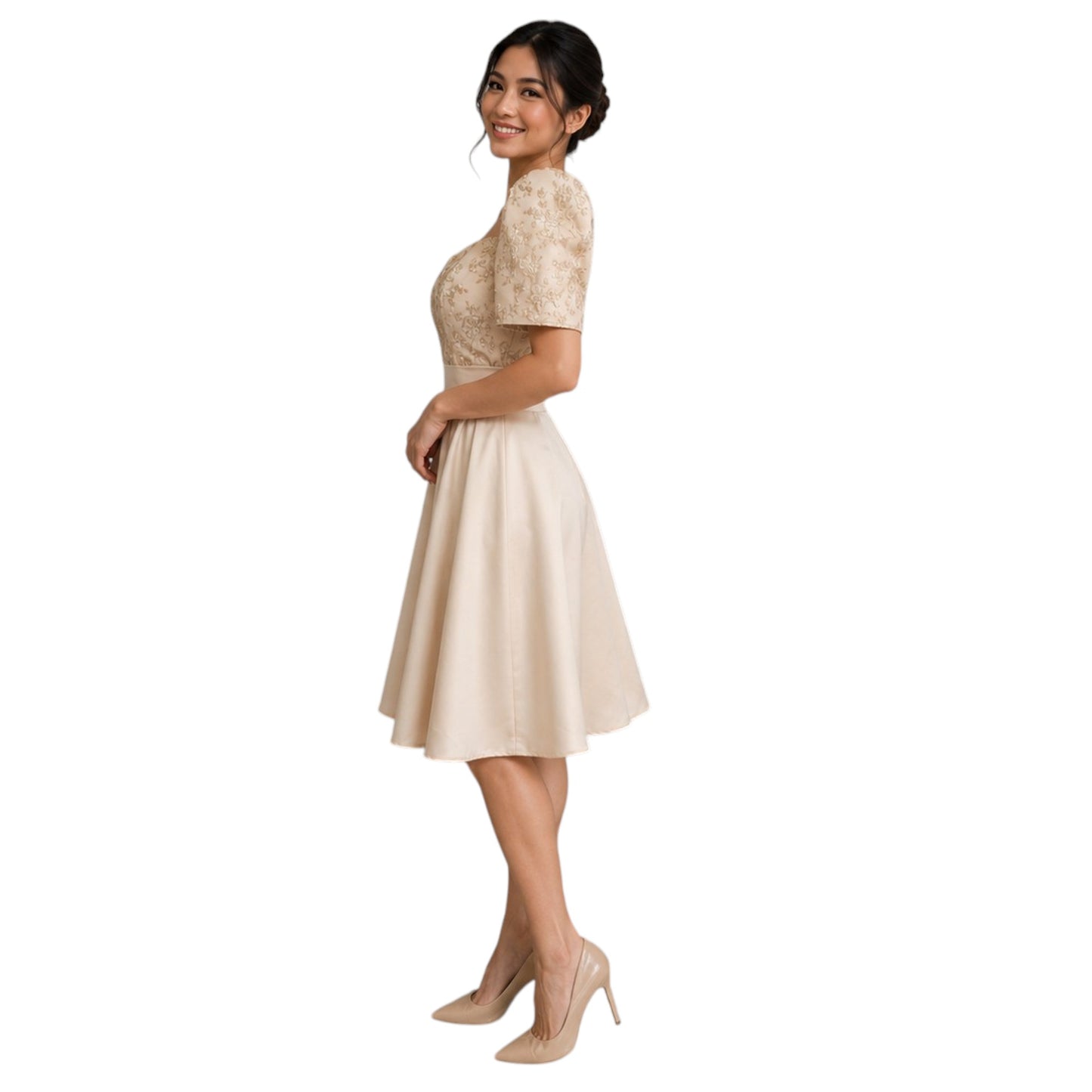 Premium Filipiniana Mini Dress baloon Duchess satin fabric high-quality