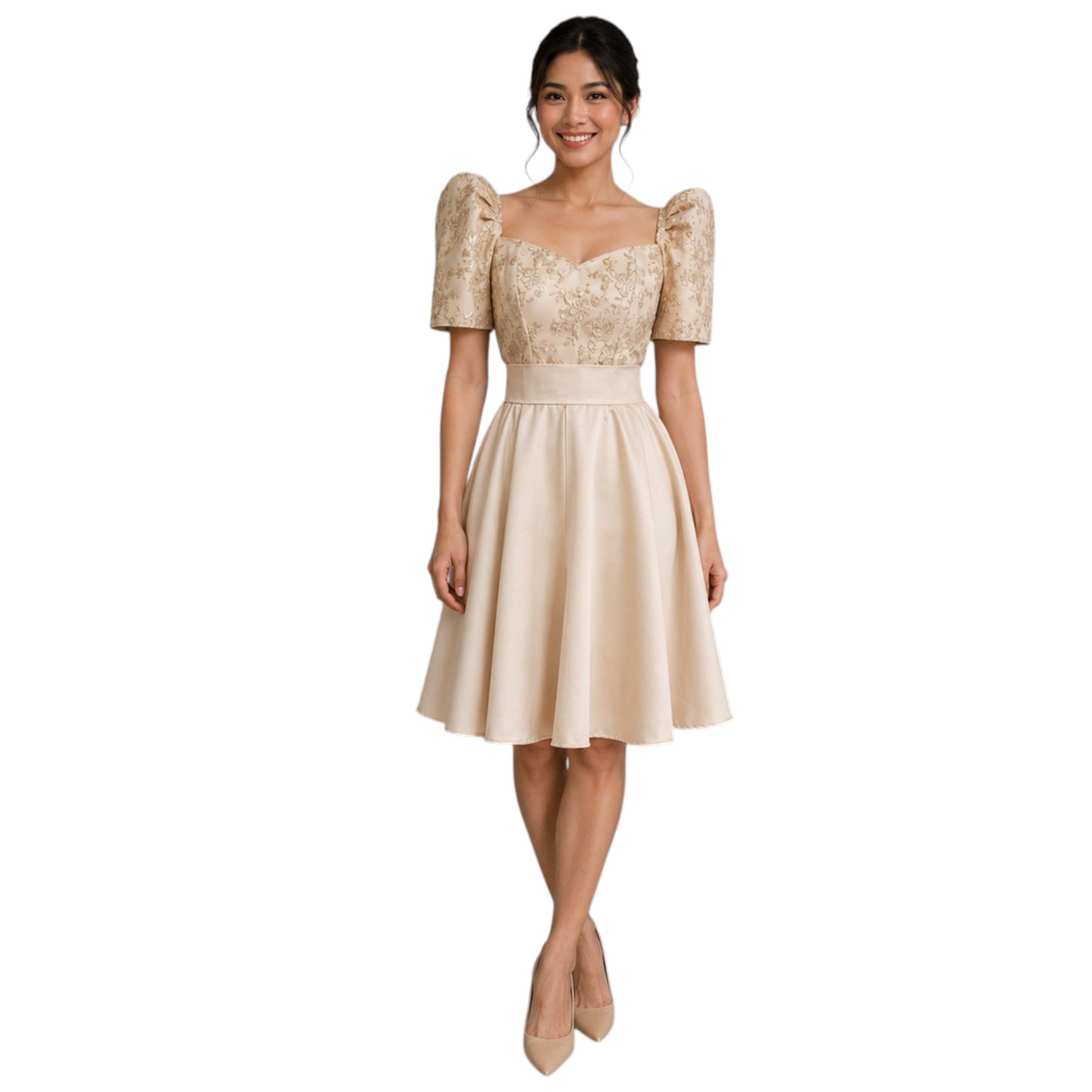 Premium Filipiniana Mini Dress baloon Duchess satin fabric high-quality