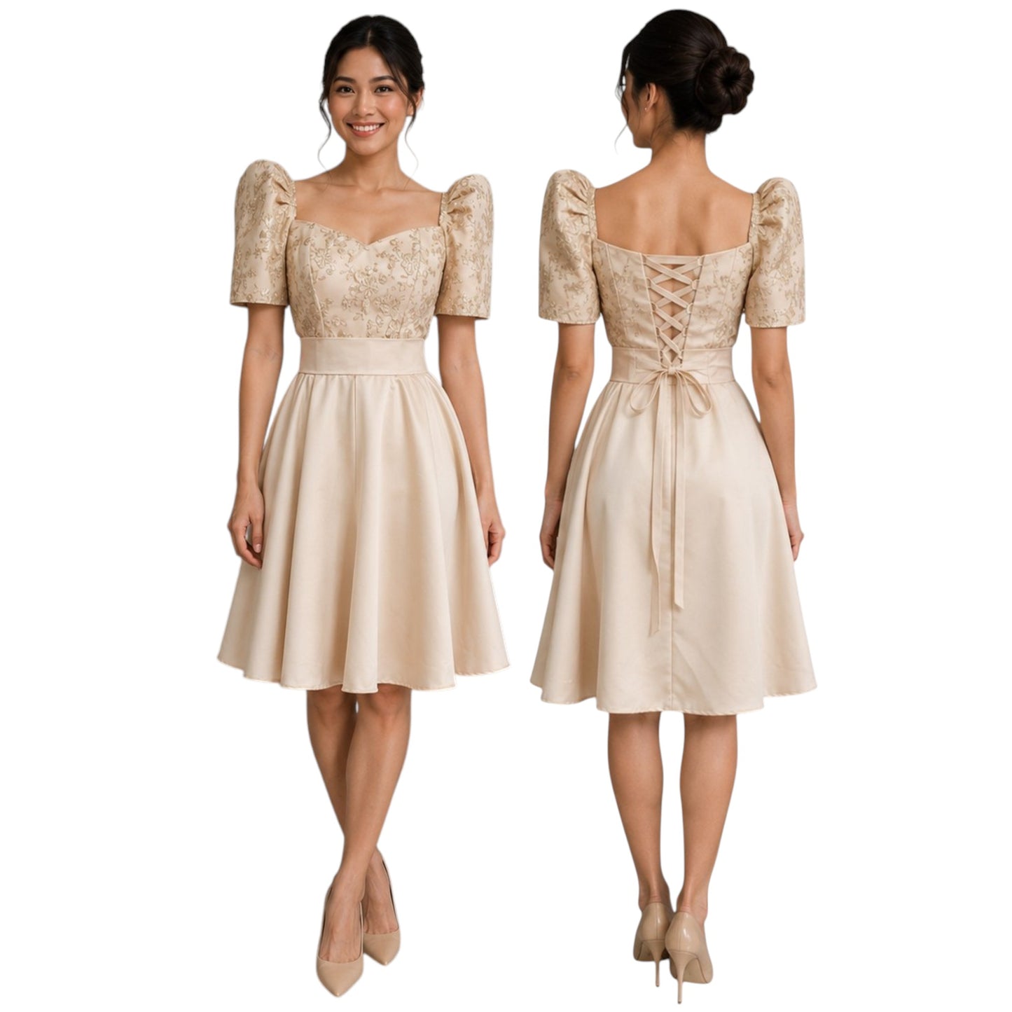Premium Filipiniana Mini Dress baloon Duchess satin fabric high-quality