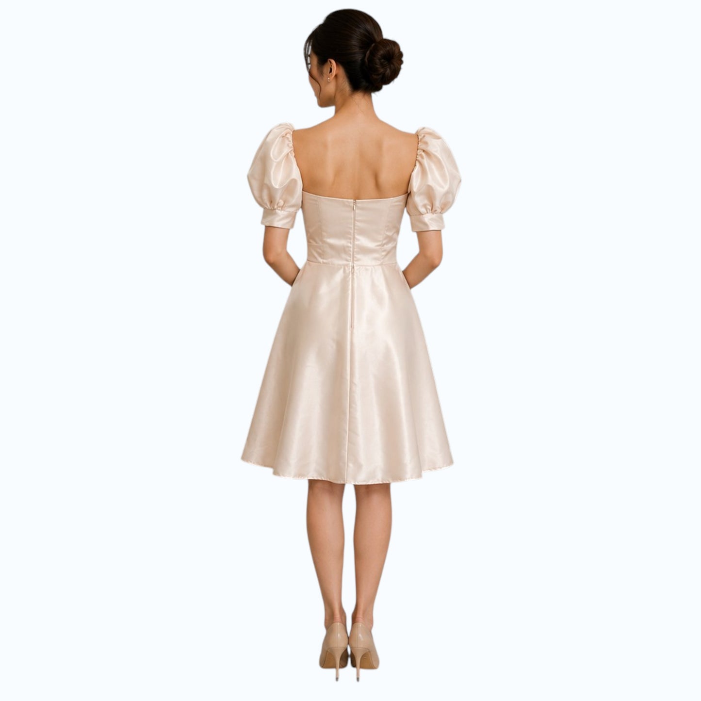 Modern Mini dress puff-sleeve with detachable belt simple and elegant