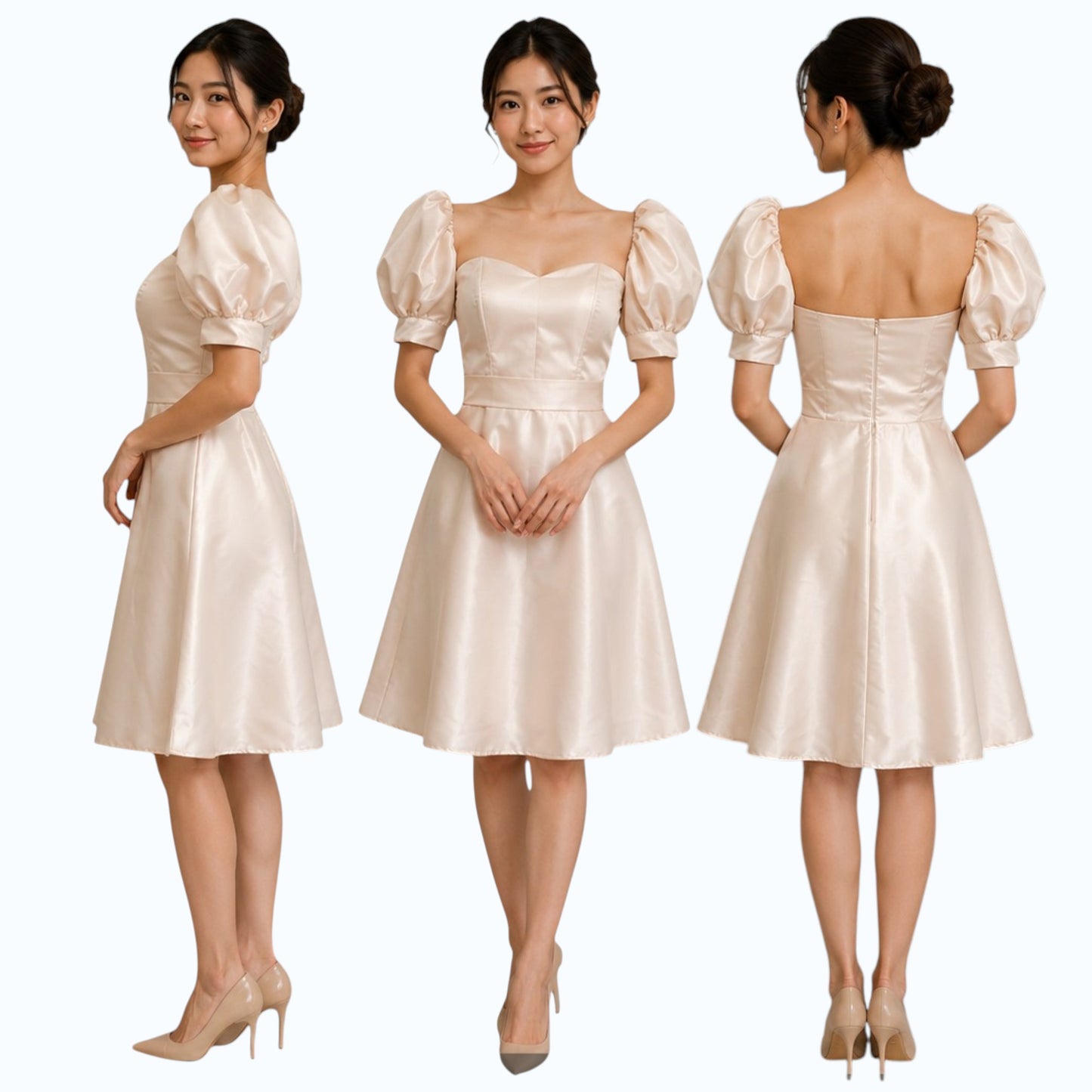Modern Mini dress puff-sleeve with detachable belt simple and elegant
