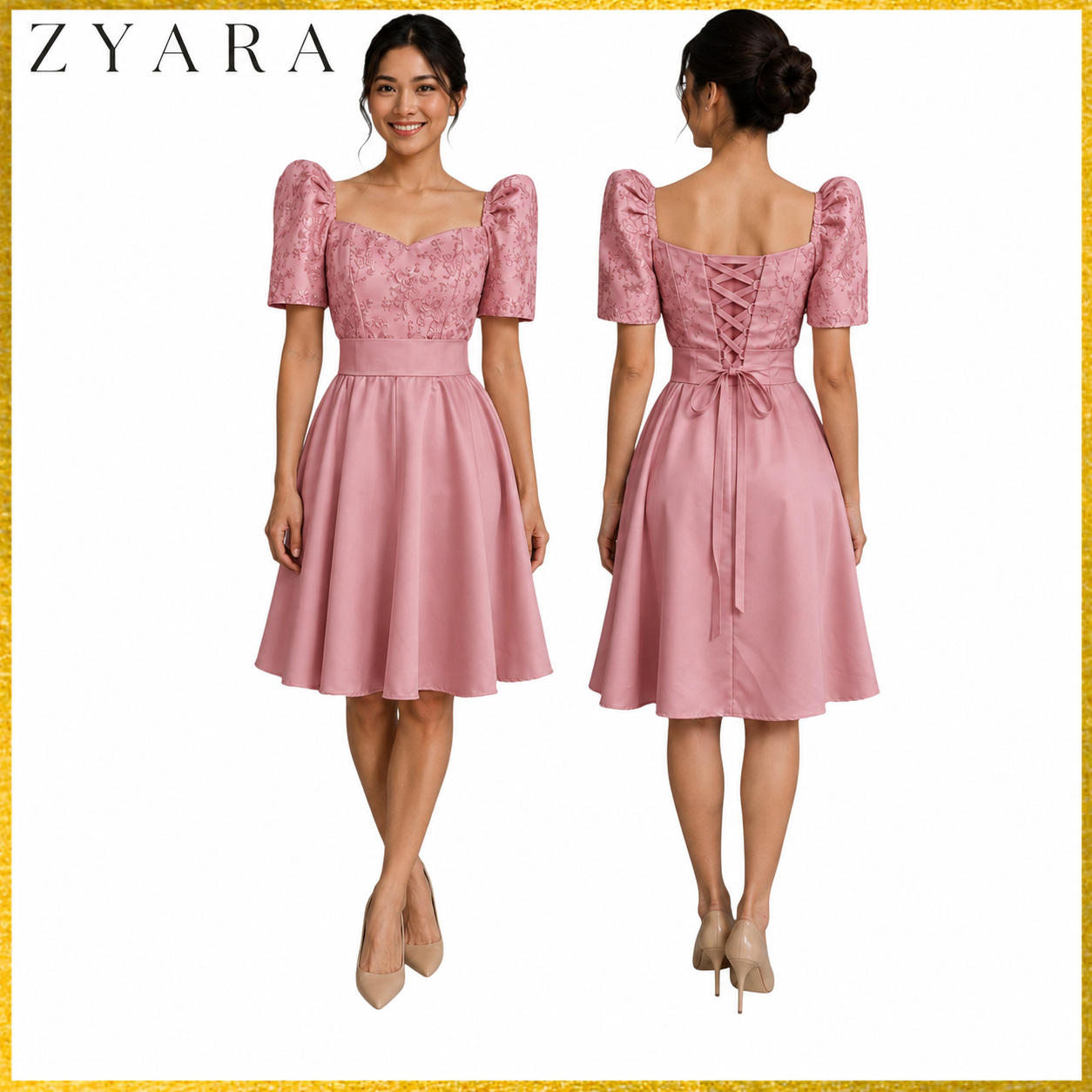 Premium Filipiniana Mini Dress baloon Duchess satin fabric high-quality