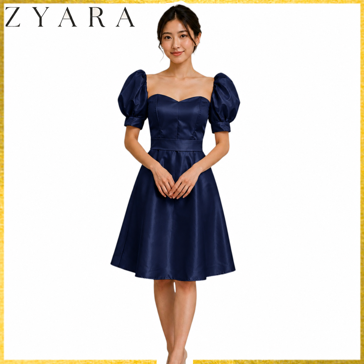 Modern Mini dress puff-sleeve with detachable belt simple and elegant