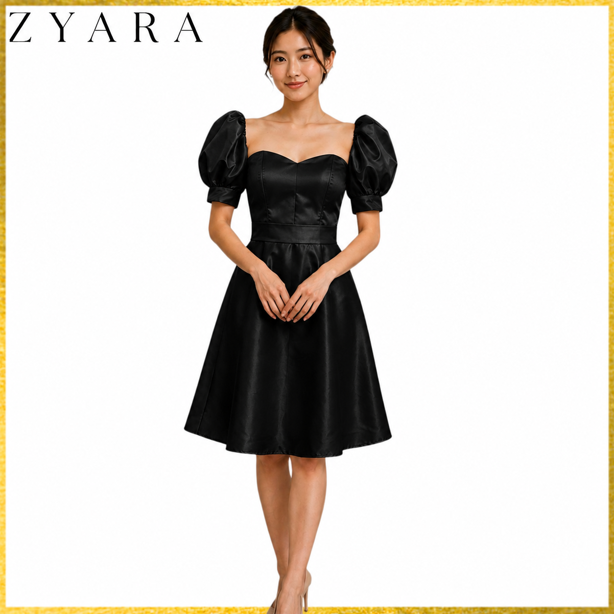 Modern Mini dress puff-sleeve with detachable belt simple and elegant