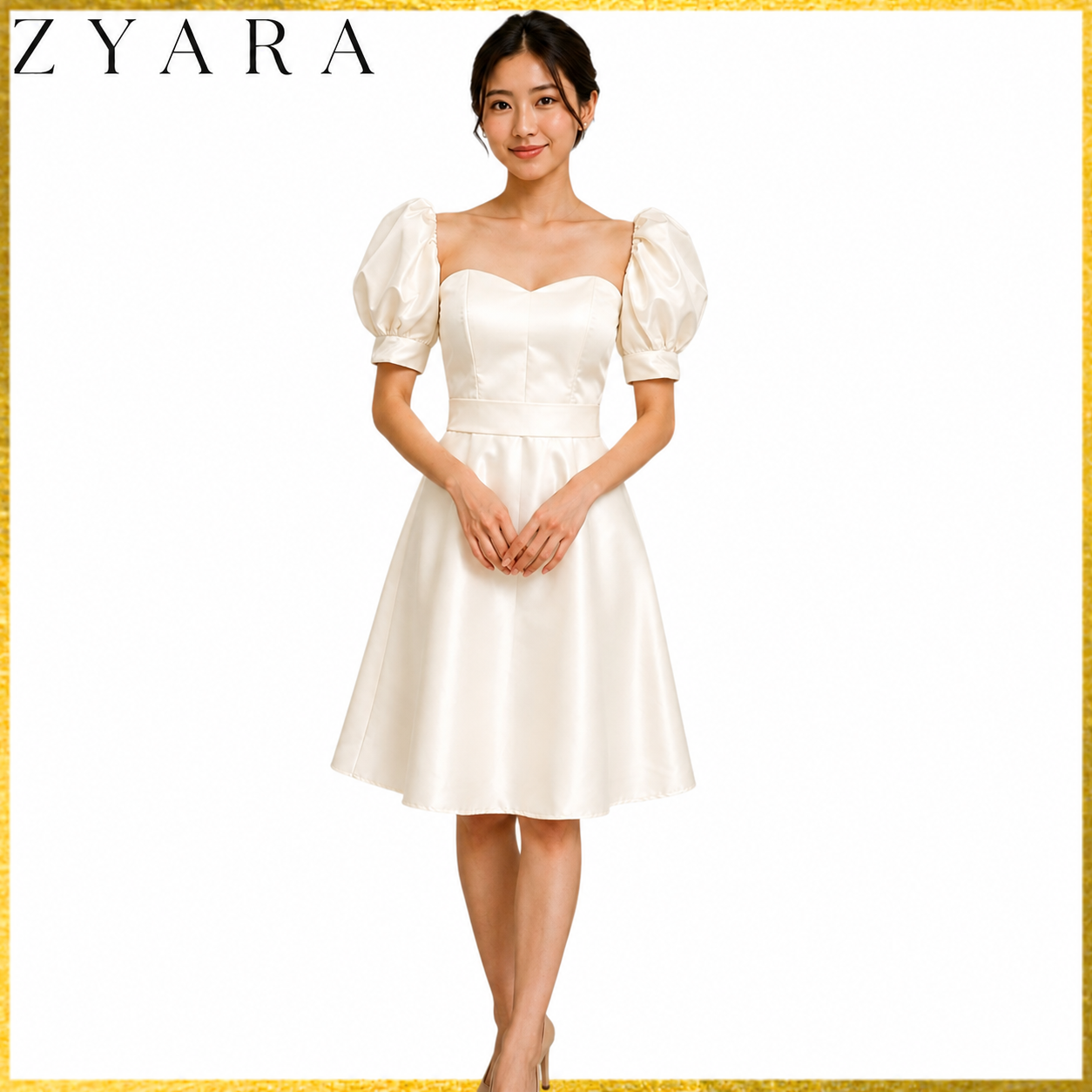 Modern Mini dress puff-sleeve with detachable belt simple and elegant
