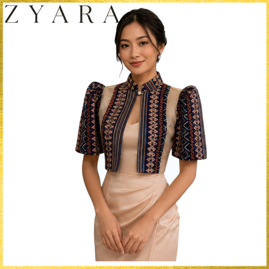 Modern Filipiniana Bolero square Cut Ethic Design
