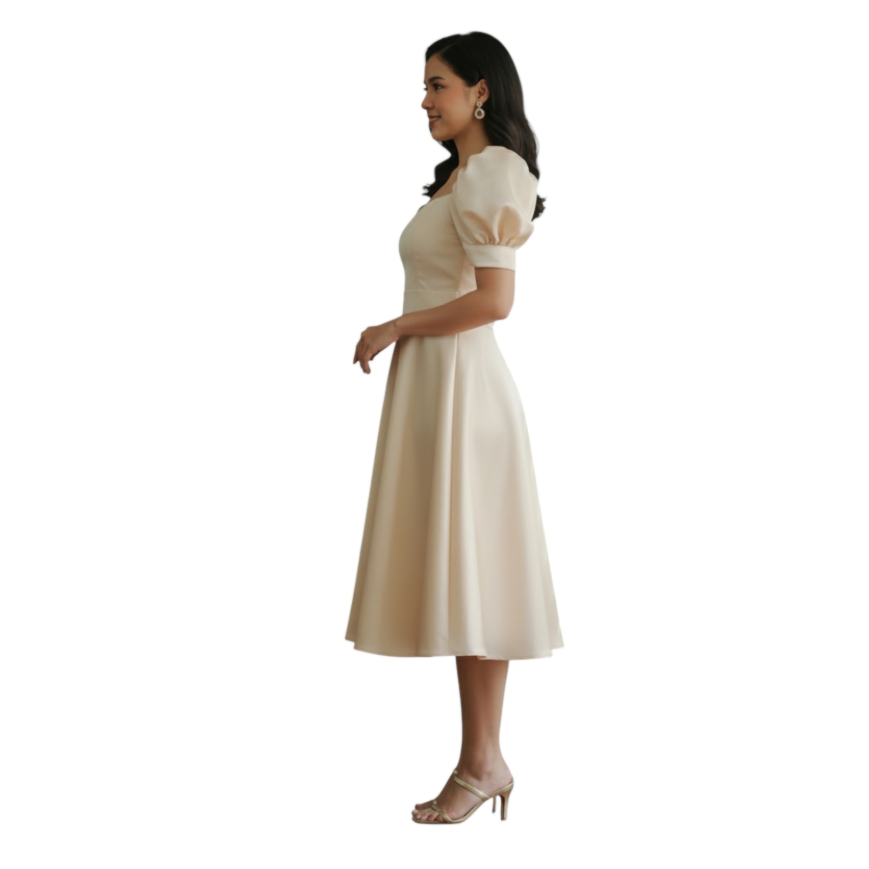 Modern Mini dress puff-sleeve with detachable belt simple and elegant