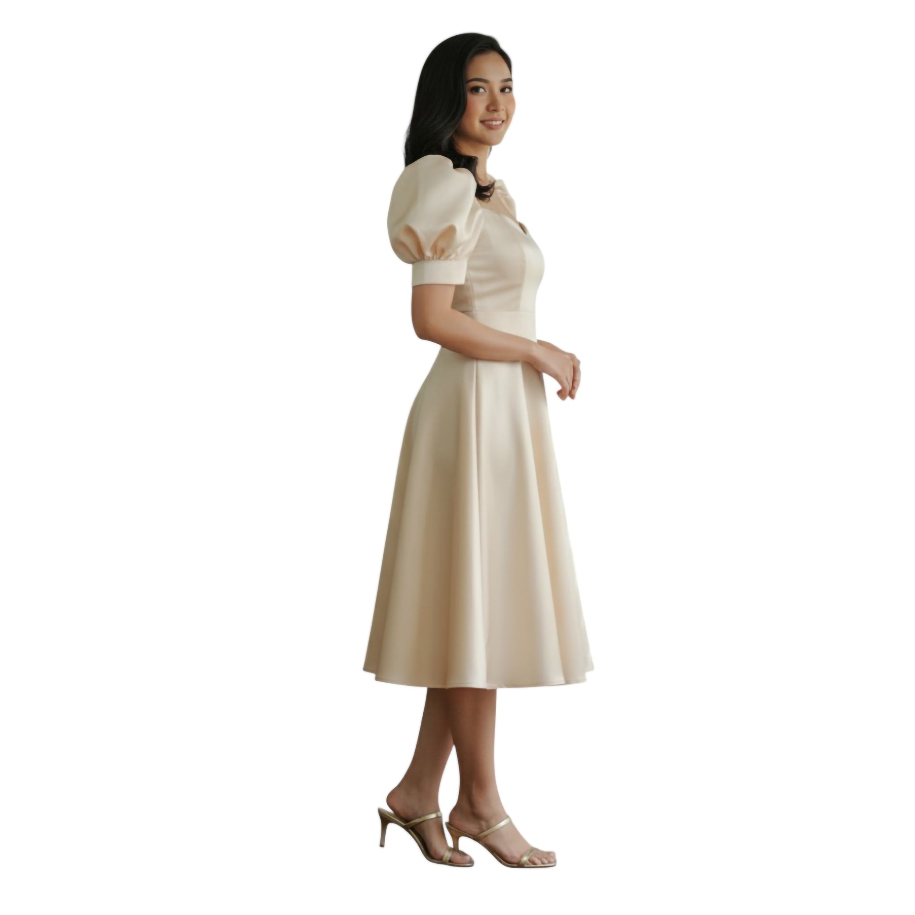 Modern Mini dress puff-sleeve with detachable belt simple and elegant