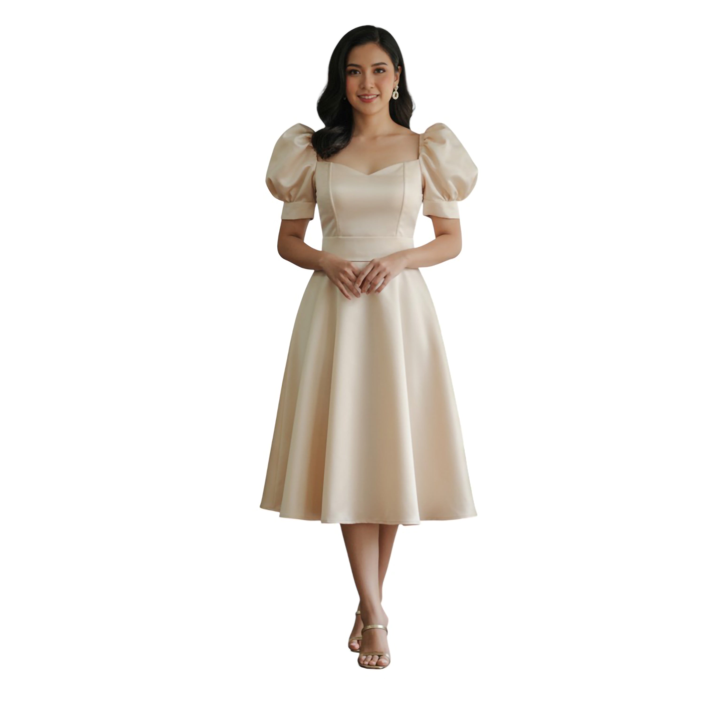 Modern Mini dress puff-sleeve with detachable belt simple and elegant