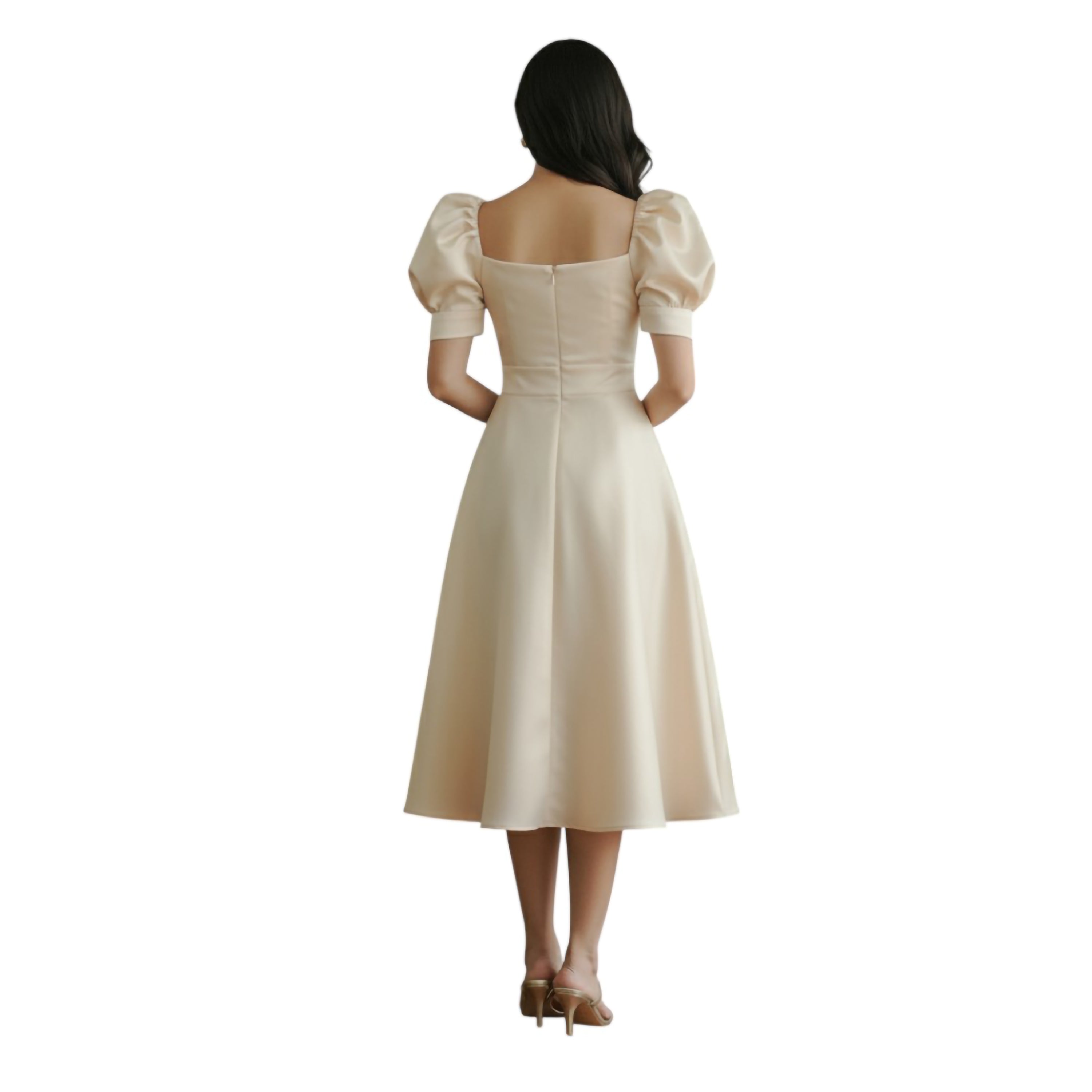 Modern Mini dress puff-sleeve with detachable belt simple and elegant