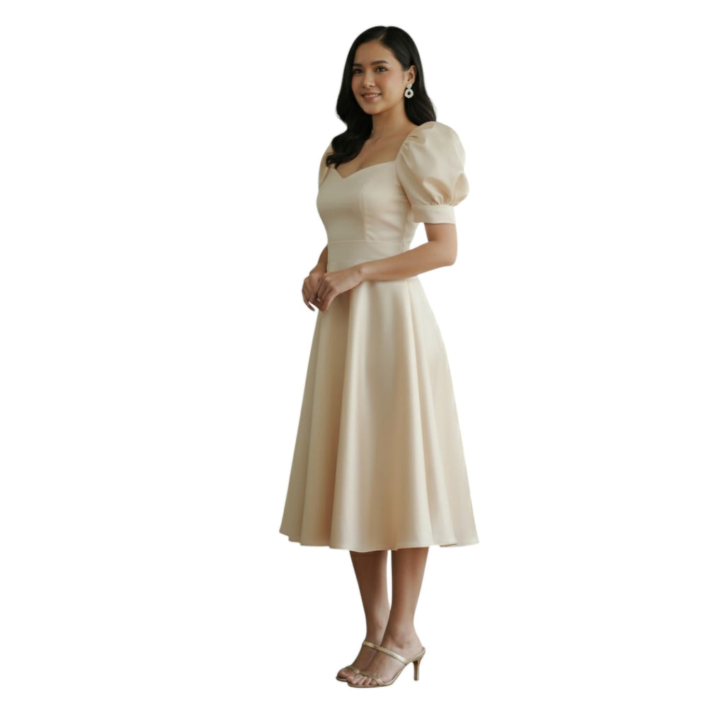 Modern Mini dress puff-sleeve with detachable belt simple and elegant