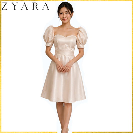 Modern Mini dress puff-sleeve with detachable belt simple and elegant