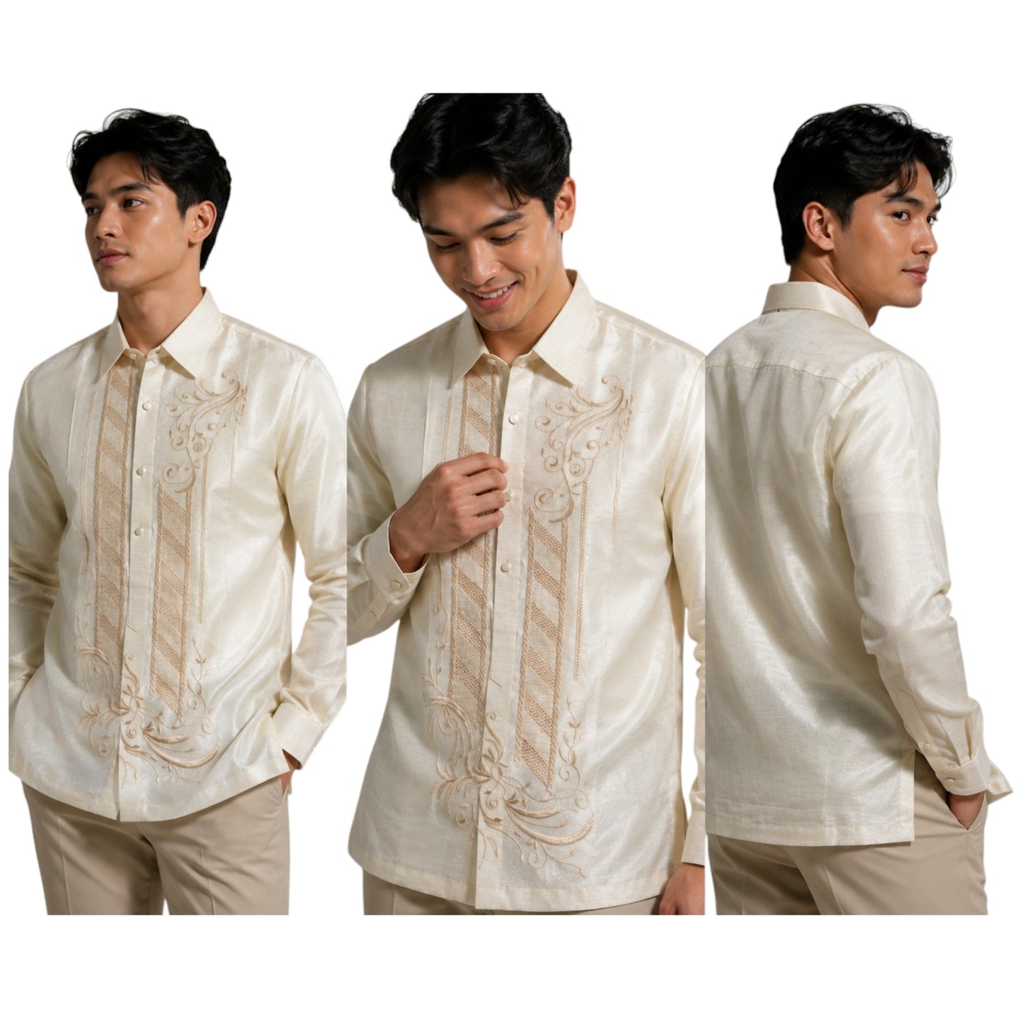 Premium Mens Barong Pinya Organza Embroided design Sport Collar