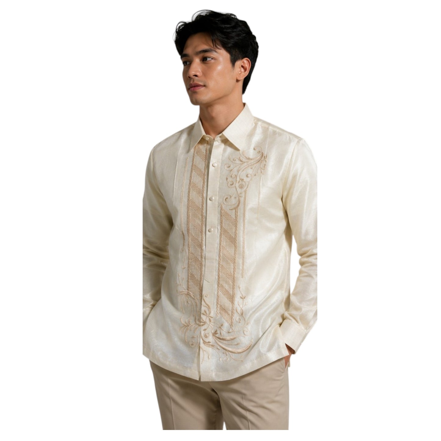 Premium Mens Barong Pinya Organza Embroided design Sport Collar