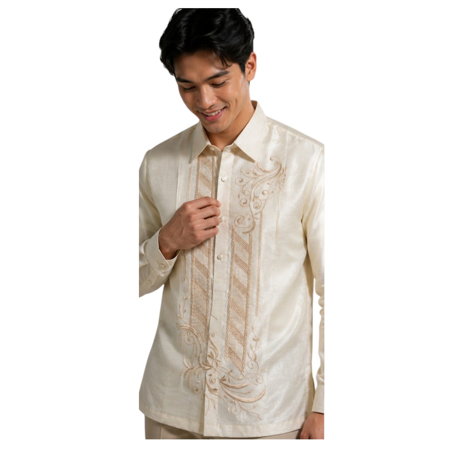 Premium Mens Barong Pinya Organza Embroided design Sport Collar