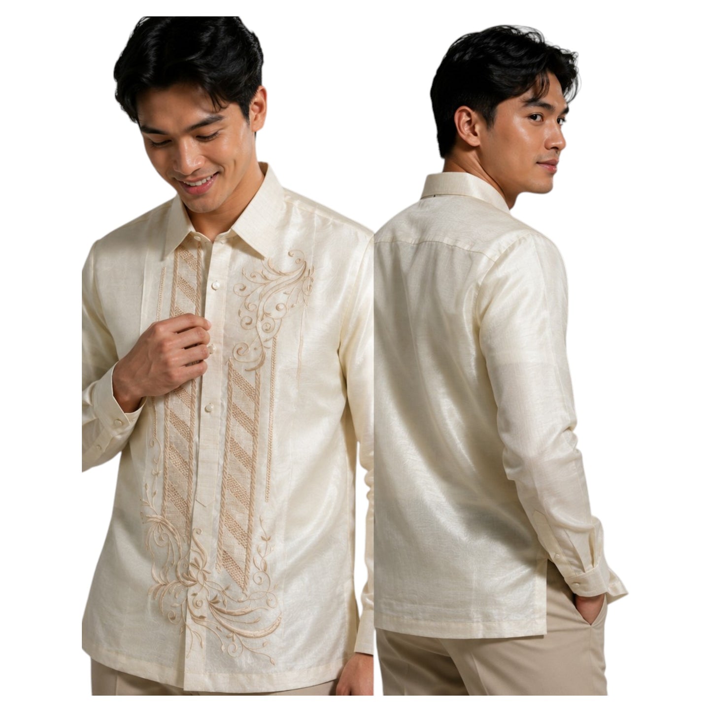 Premium Mens Barong Pinya Organza Embroided design Sport Collar