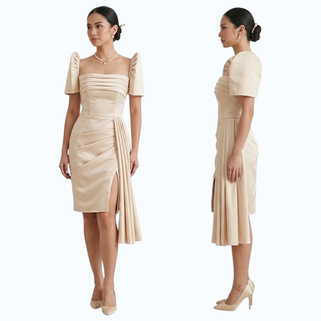 Modern Filipiniana Pencil dress with detachable filipiniana Sleeve