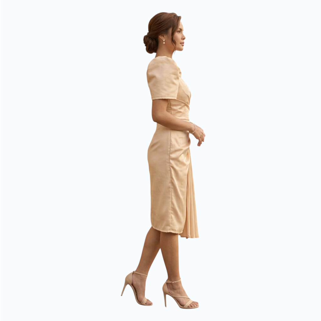 Modern Filipiniana Pencil Midi dress pencil Beige