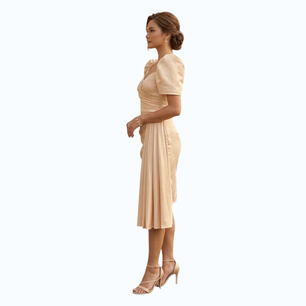 Modern Filipiniana Pencil Midi dress pencil Beige