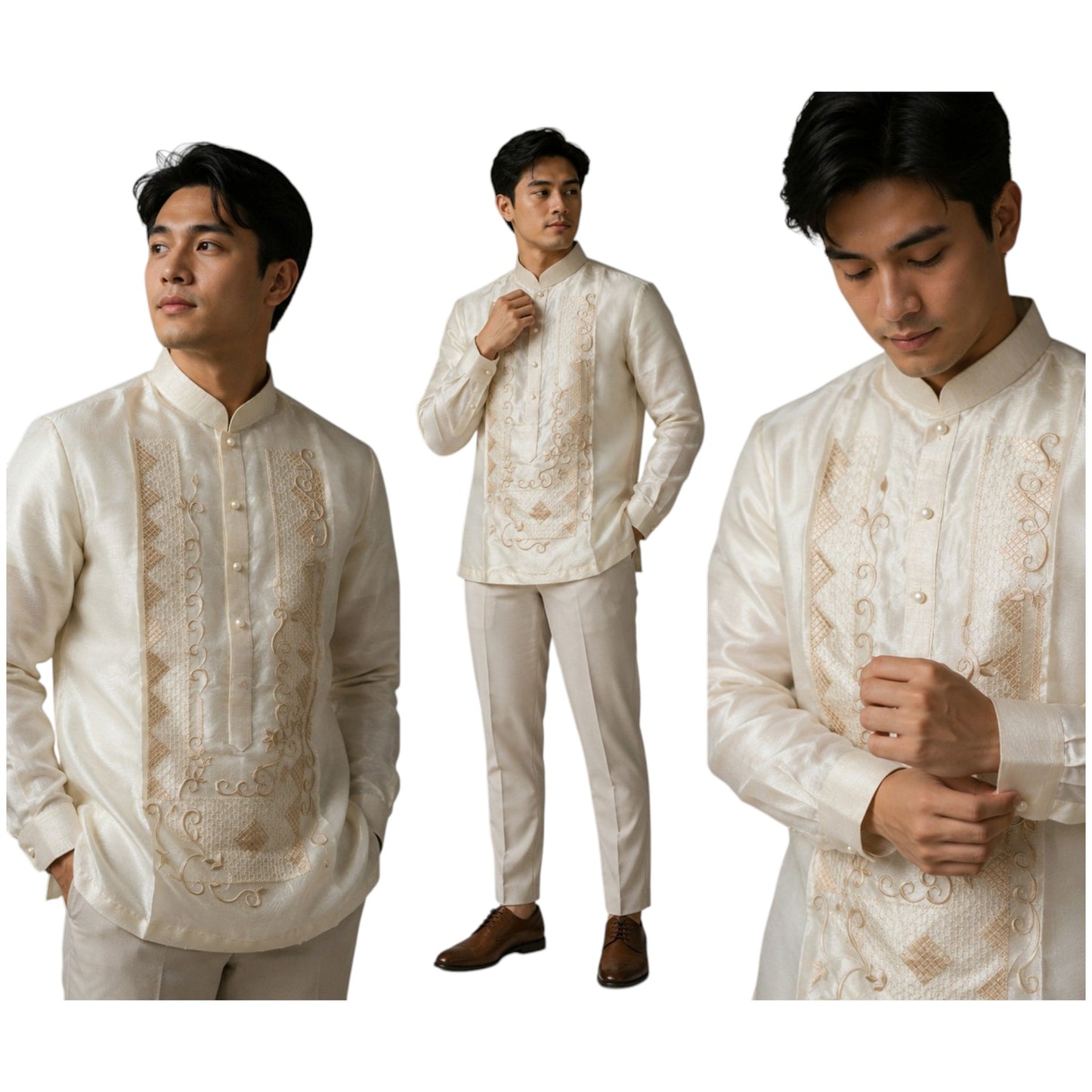 Premium Mens Barong Pinya Organza Embroided design Sport Collar