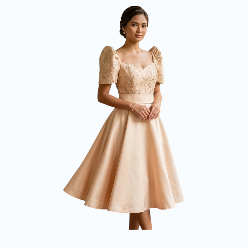 Premium Filipiniana Mini Dress baloon Duchess satin fabric high-quality