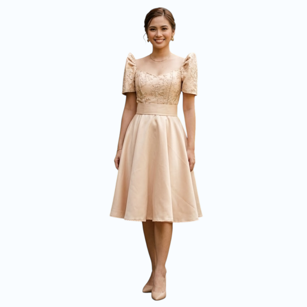 Premium Filipiniana Mini Dress baloon Duchess satin fabric high-quality