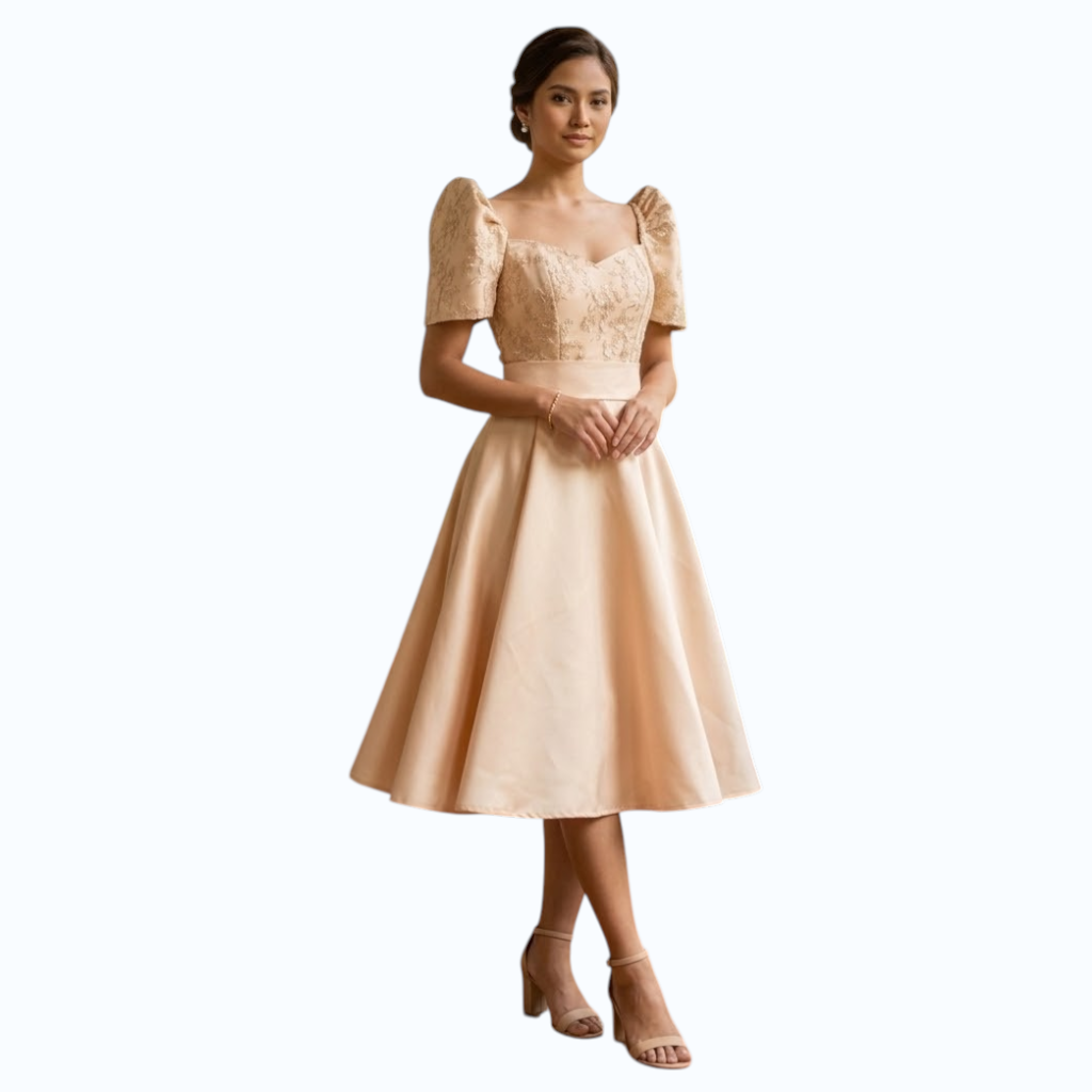 Premium Filipiniana Mini Dress baloon Duchess satin fabric high-quality