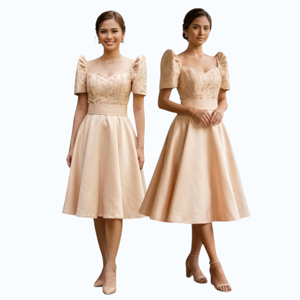 Premium Filipiniana Mini Dress baloon Duchess satin fabric high-quality