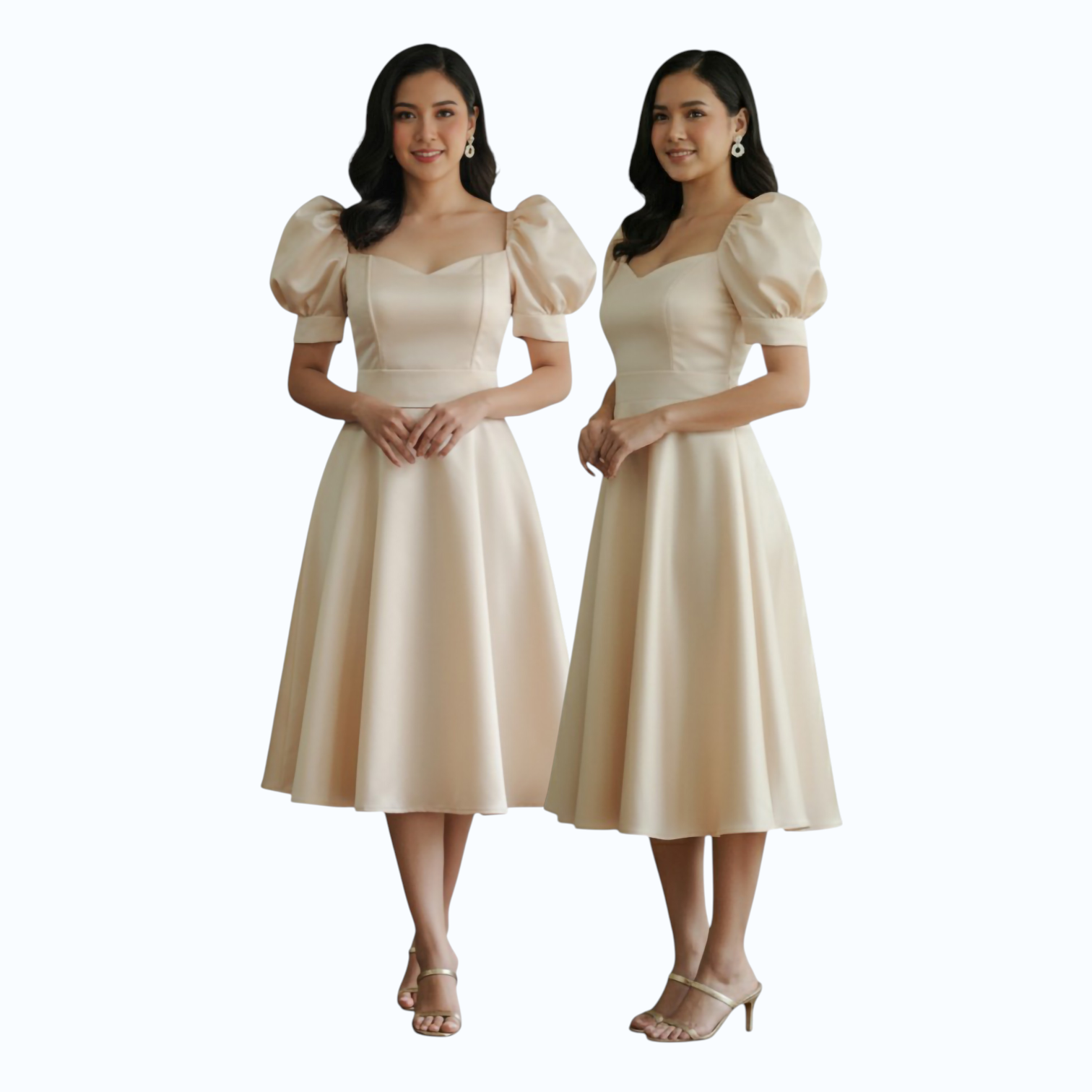 Modern Mini dress puff-sleeve with detachable belt simple and elegant