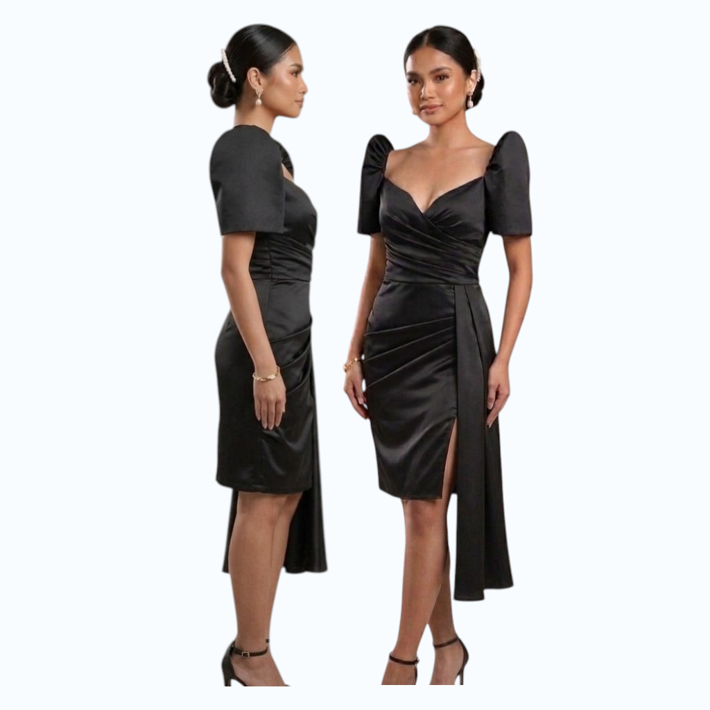 Filipiniana Modern Mini Dress Low Cleavage design Premium Duchess Fabric simple and elegant