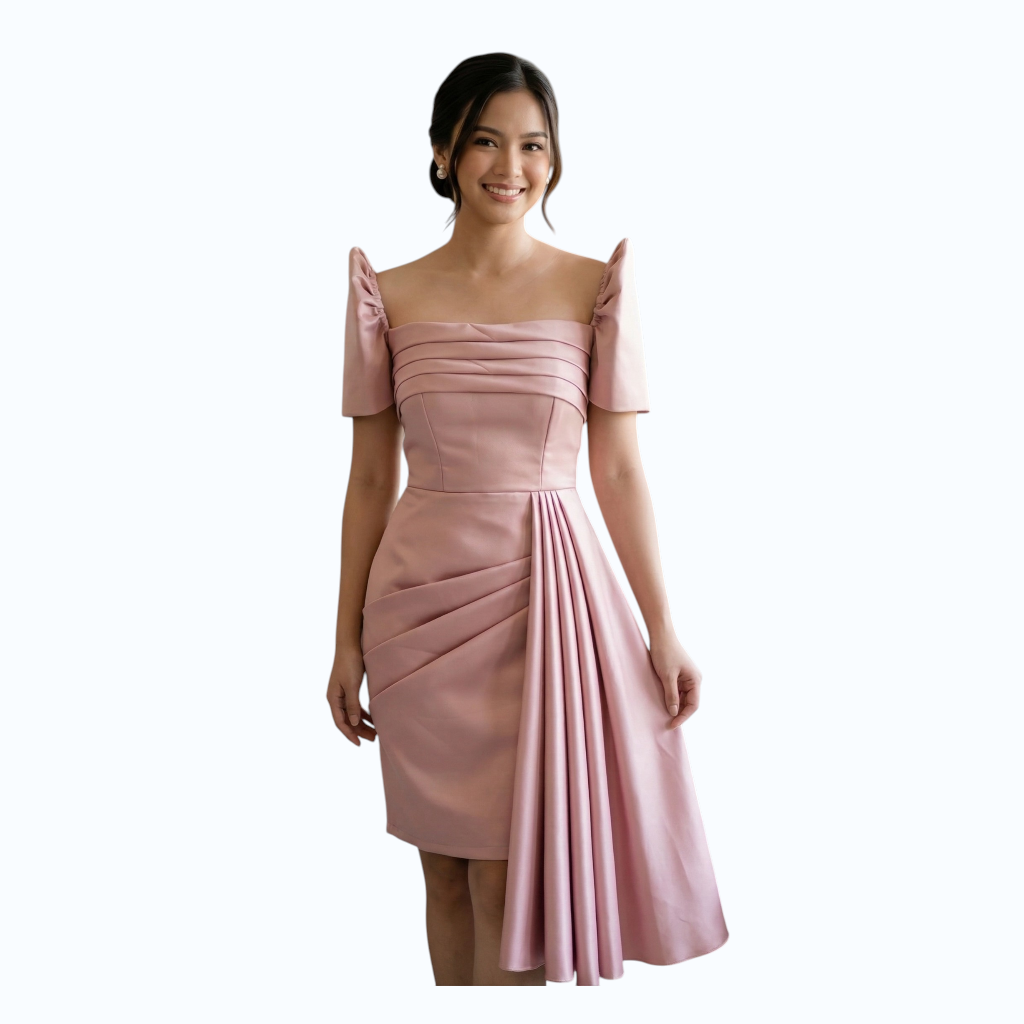 Premium Filipiniana Pencil Mini Dress made of premium Duchess satin fabric Detachable filipiniana