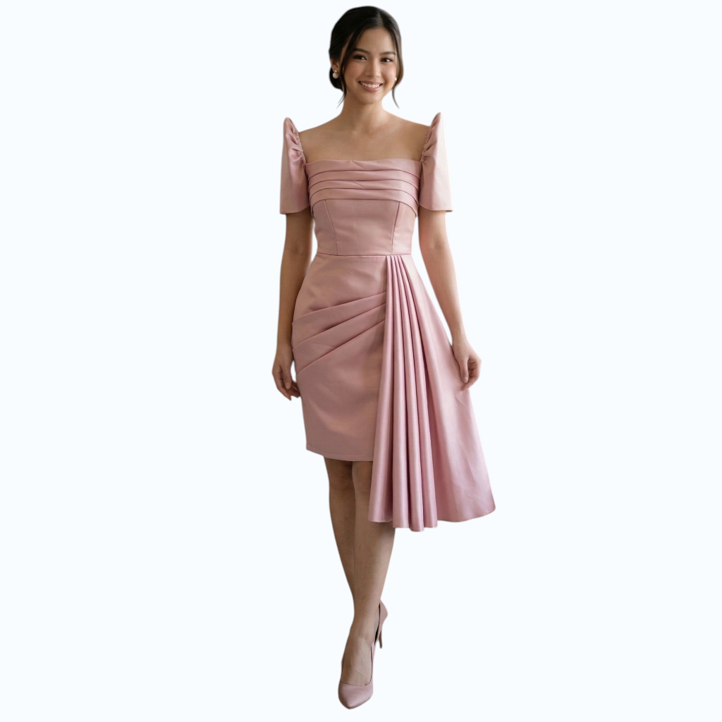 Premium Filipiniana Pencil Mini Dress made of premium Duchess satin fabric Detachable filipiniana