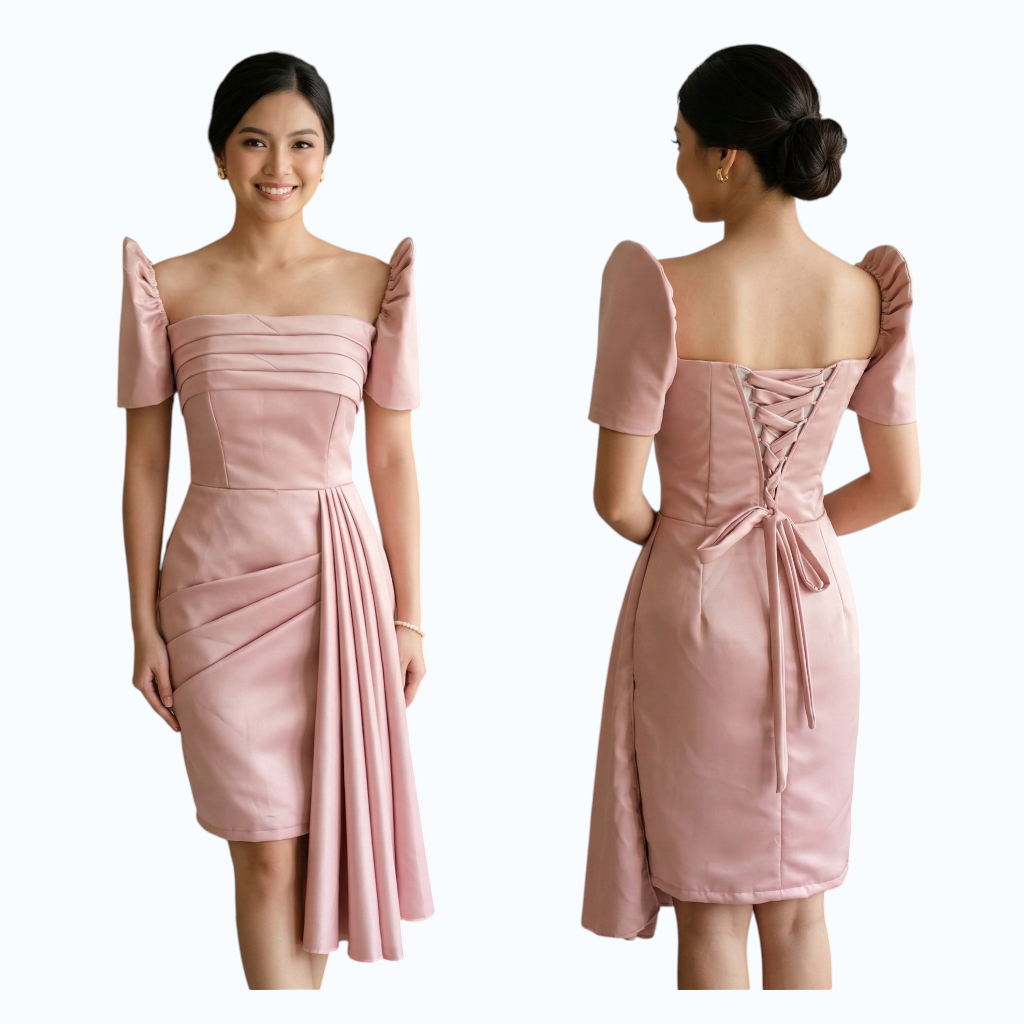 Premium Filipiniana Pencil Mini Dress made of premium Duchess satin fabric Detachable filipiniana