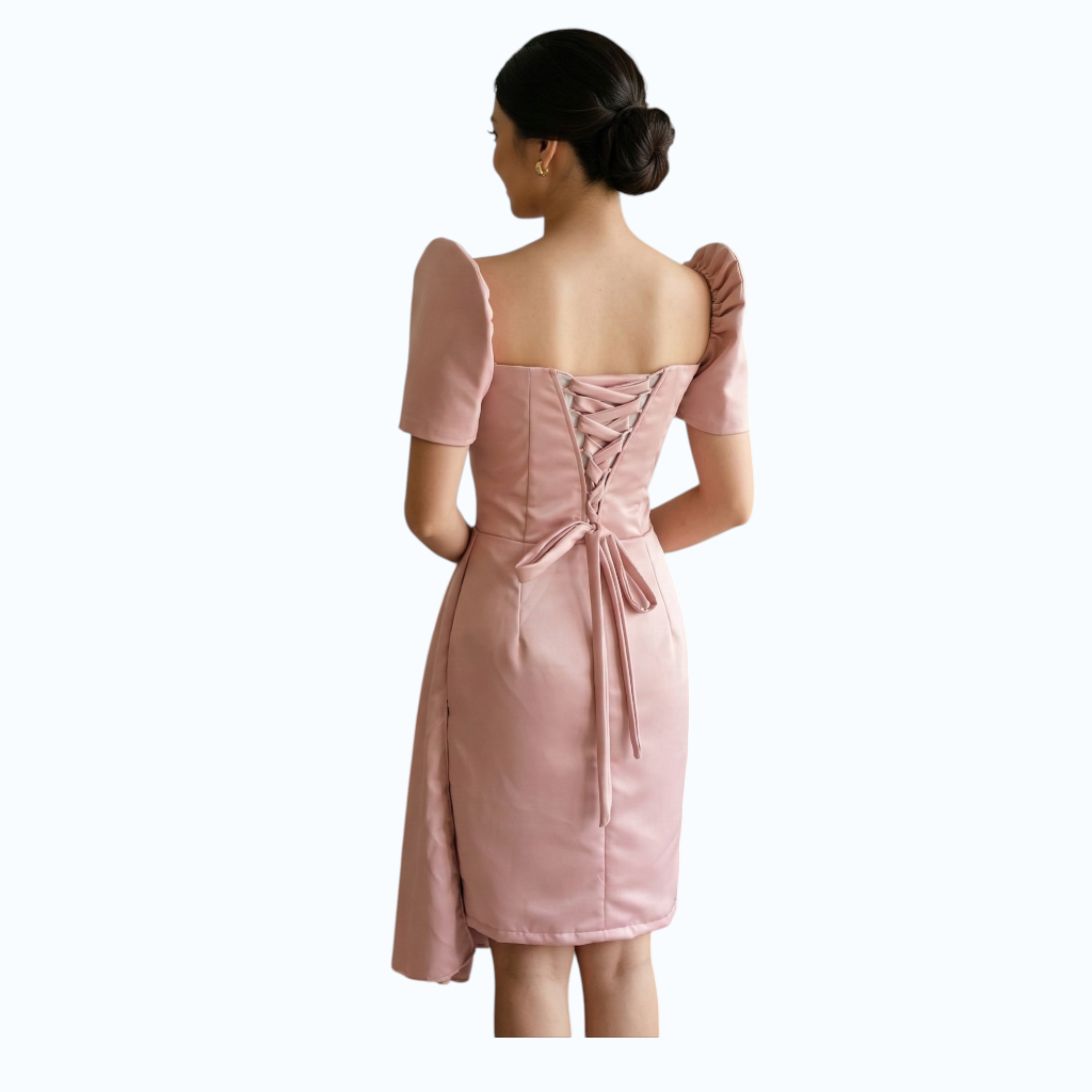 Premium Filipiniana Pencil Mini Dress made of premium Duchess satin fabric Detachable filipiniana