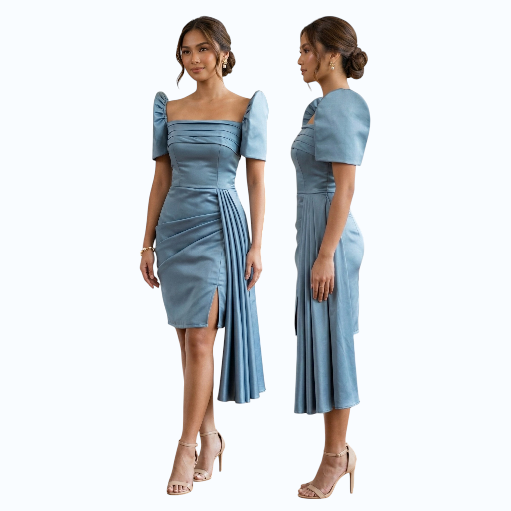 Filipiniana Mini Dress detachable Sleeve Premium Duchess fabric fashionable